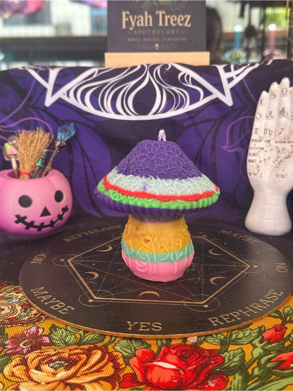 Rainbow Floral Mushroom Candle